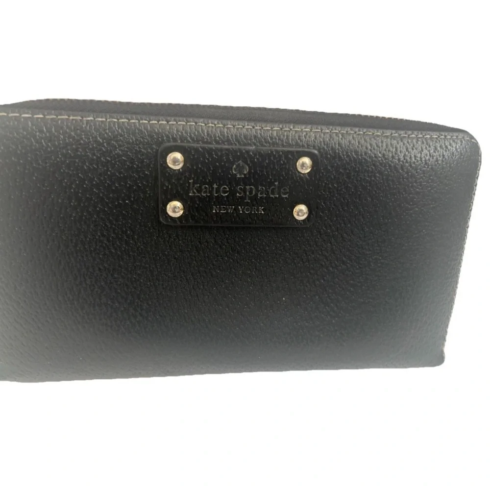 Kate Spade Leather Wallet Black Water Zip-Around Organizer Clutch
